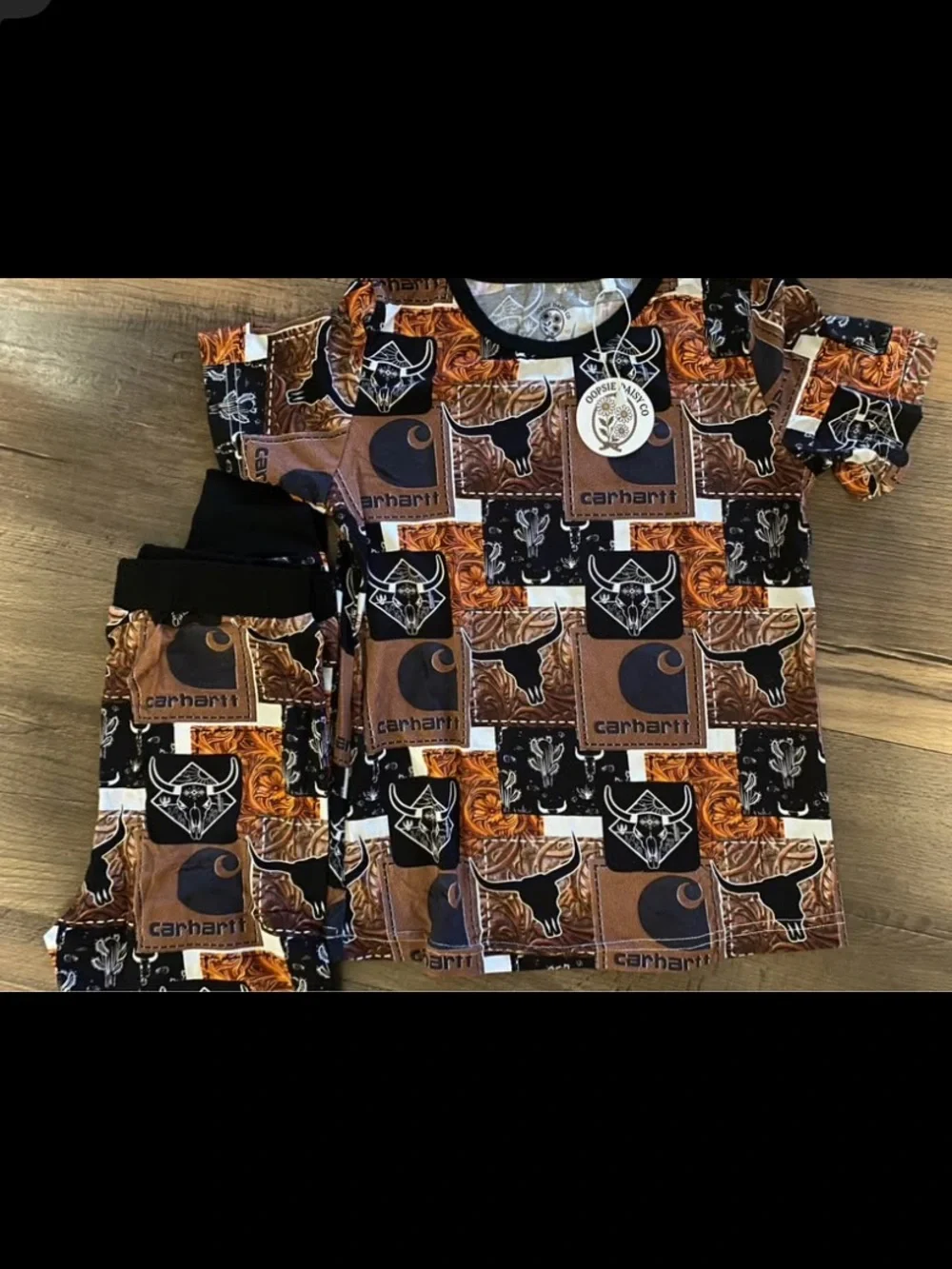 Carhartt Kids' Brown & Black Logo Patch Pajama Set